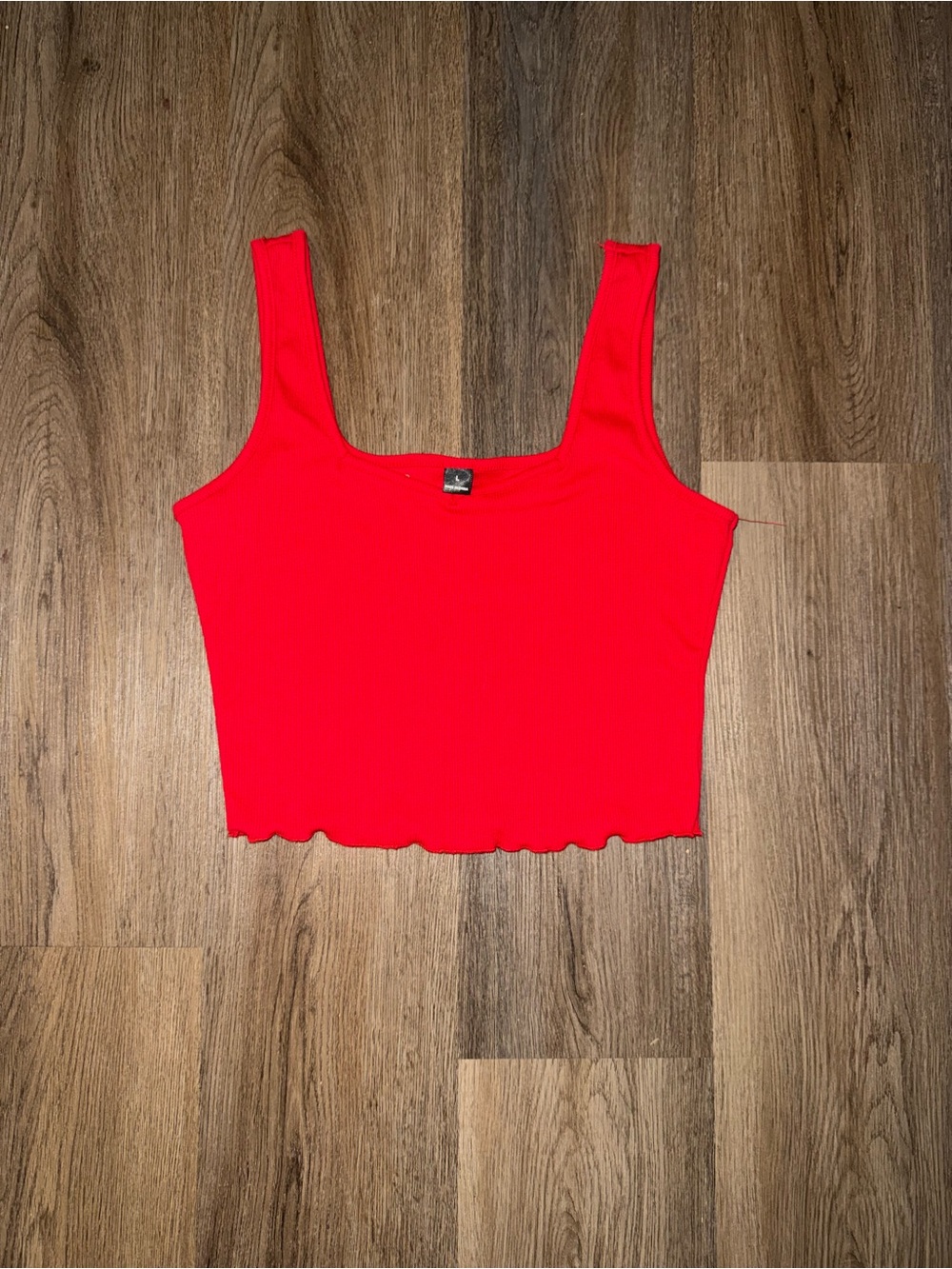 Red Square Neck Ribbed Crop Tank Top - Women